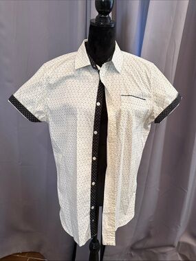 PD&C White Short-Sleeve Button-Down Shirt with Black Contrast